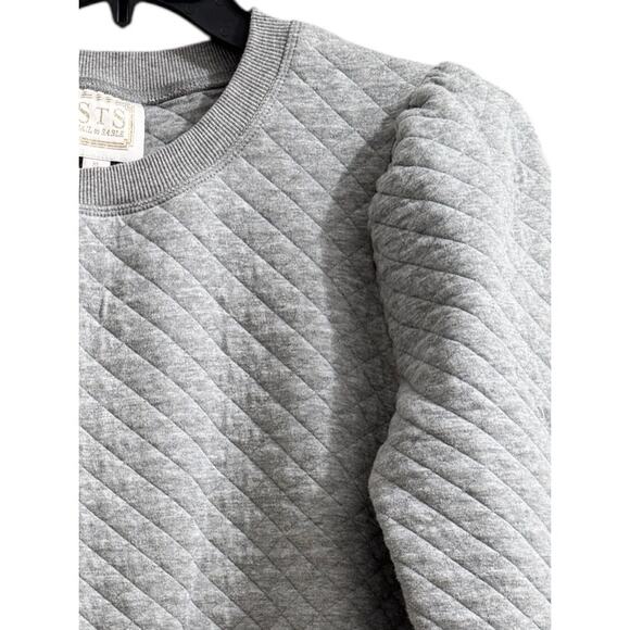 Sail to Sable Gray Quilted Puff Sleeve Sweatshirt XL Classic Pullover Top - Picture 4 of 7